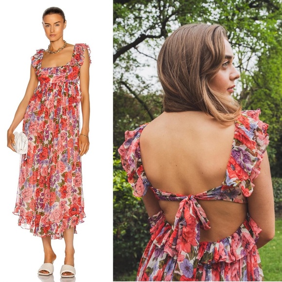 ZIMMERMANN Silk Floral Print Sleeveless Empire Waist Tie Back Lovestruck Dress M - Picture 8 of 16
